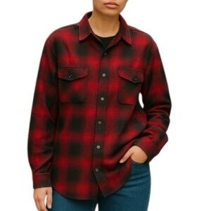 Rebel Rogue Plaid Brushed Cotton Button Up Shirt Magenta Purple Black Size M